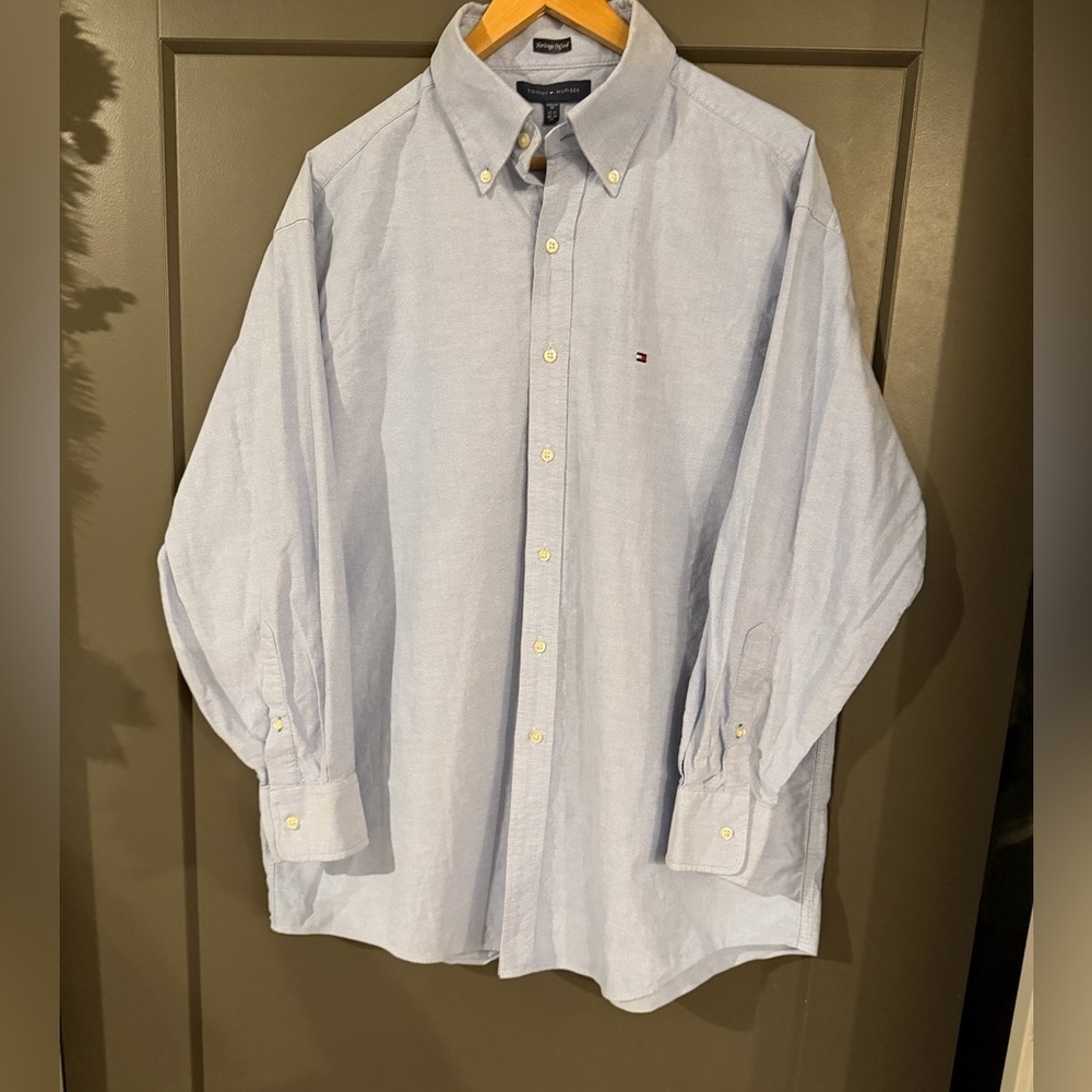 Tommy Hilfiger Light Blue Casual Button Down Shirt Heritage Oxford Reg Fit 17.5